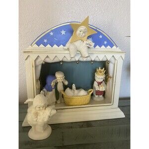 Rare Dept 56 Vtg Snowbabies Nativity Set Lighted Manger